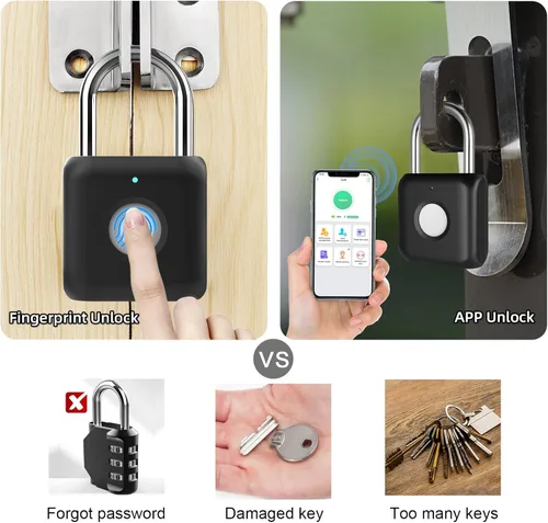 Miniatura 3 de Candado de huella digital eLinkSmart para casillero de gimnasio de niños con aplicación para teléfono iOS, cerradura de combinación sin llave
