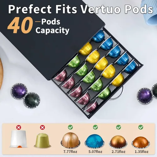 Miniatura 3 de FlagShip Vertuo Soporte de Cápsulas Cajón de Almacenamiento para Organizador de Cápsulas Nespresso Vertuo Bandeja con Estantes de Malla para Soporte