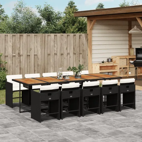 Miniatura 14 de 11-Piece Brown Poly Rattan Patio Dining Set with Cream Cushions Outdoor Furniture Foldable Chairs Tempered Glass Table for Garden Backyard Patio