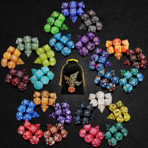 QMay DND Juego de Dados - 25x7 (175 piezas) Dados Poliédricos Compatibles con Dungeons and Dragons D&D RPG MTG Juegos de Mesa. 25 juegos de 7 dados