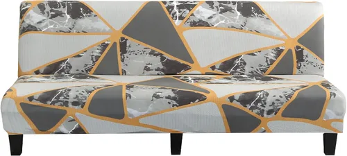 Miniatura 7 de LiveGo Fundas para futón sin brazos, funda elástica plegable para sofá cama con parte inferior elástica, funda de sofá ajustable estampada, Negro