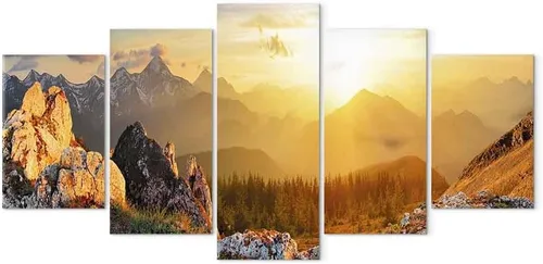 Miniatura 7 de artgeist Lienzo acústico para pared, diseño de montañas de la naturaleza, 80 x 40 pulgadas, 5 piezas con impresión de sonido de espuma acústica