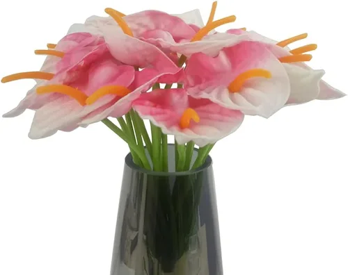 Miniatura 3 de 20 flores artificiales de anturio de tacto real, flores falsas para decoración del hogar, arreglos florales, ramos (rosa)