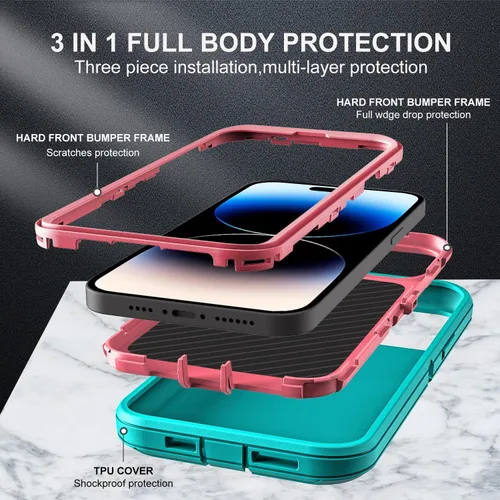 Miniatura 4 de YKHJKLEC para iPhone 14 Pro, funda de grado militar 3 en 1 resistente, a prueba de golpes/caídas/polvo con 2 piezas de protector de pantalla