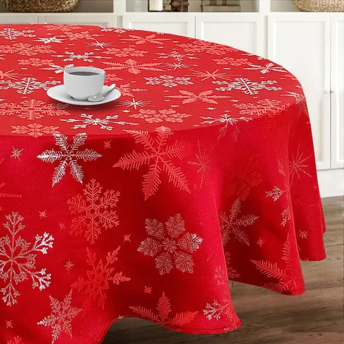Miniatura 11 de Camino de mesa tejido jacquard metálico con copos de nieve azul navideño (corredor de 14" x 72")