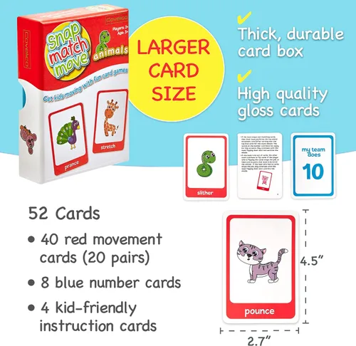 Miniatura 5 de Tarjetas de movimiento de animales - Juegos activos para niños pequeños y niños, juego a presión, juego y pesca con tarjetas de animales, tarjetas