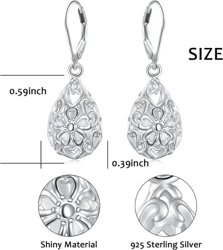 Miniatura 128 de Aretes colgantes de filigrana de plata de ley 925, margarita, loto, flor de rosa, piedra lunar, lágrima para mujer, nudo celta infinito, margarita