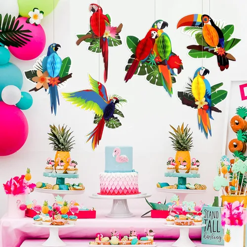 Miniatura 2 de 6 piezas de recortes de panal de pájaros tropicales – Decoración hawaiana Luau Tropical para verano, playa, selva, safari, selva tropical, fiesta