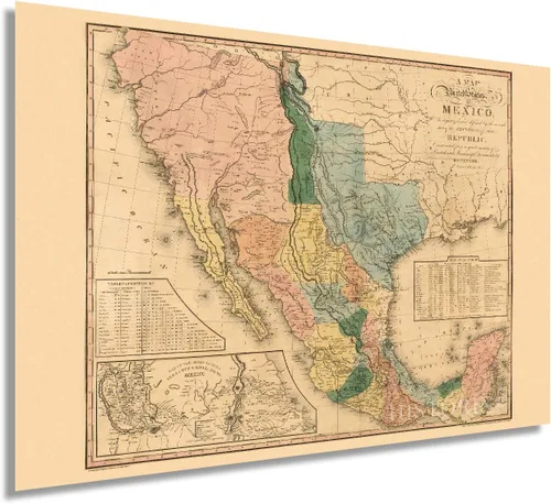 Miniatura 8 de HISTORIX Vintage 1846 Mapa de Estados Unidos de México, arte histórico de pared de 18 x 24 pulgadas, mapa antiguo de los Estados de México