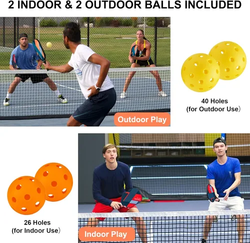 Miniatura 6 de USAPA - Palas de pickleball de fibra de vidrio USAPA, juego de 4, juego de pickleball con 4 raquetas de pickleball, incluye 4 bolas de pickleball