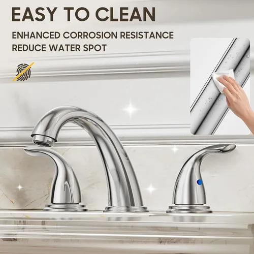 Miniatura 7 de Phiestina Paquete de 2 Grifos de Baño Extendidos de 8 Pulgadas con 2 Manijas y 3 Orificios para Montaje en Cubierta de Níquel Cepillado, con Desagüe
