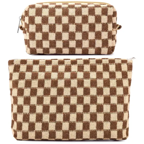 Miniatura 16 de ZLFSRQ Bolsa de maquillaje a cuadros para mujer, grande y pequeña, juego de bolsa de cosméticos a cuadros, bolsas de aseo de viaje, bolsa de Cuadros