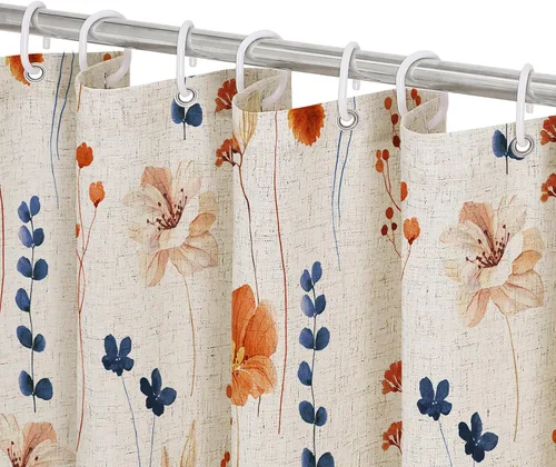 Miniatura 25 de Gibelle Cortina de ducha con estampado floral de acuarela, cortina de ducha retro naranja azul marino para baño, juego de cortina de ducha moderna