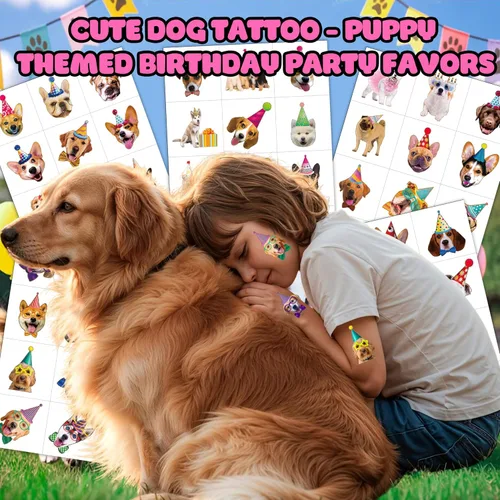 Miniatura 3 de Calcomanías temporales de tatuajes para perros para niños, 60 piezas de lindos tatuajes temporales de cachorros para niños y niñas, recuerdos