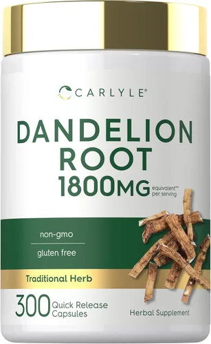 Carlyle Extracto de raíz de diente de león | 300 cápsulas | Suplemento de hierbas | Taraxacum Officinale | Sin OMG y sin gluten