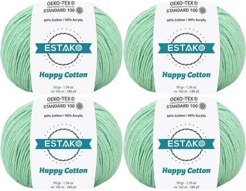 Miniatura 63 de Estako Happy Cotton, 1,76 oz (50 g) / 180 yardas (165 m) de lana 60 % algodón y 40 % acrílico, suave, fina/deportiva (2) para crochet y tejer