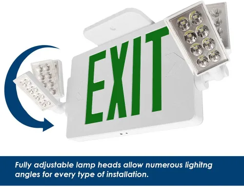 Miniatura 7 de LFI Lights® Thin COMBO UL 924 Listed, LED verde, señal de salida con luces de emergencia, blanco, 120-277 VCA cableada con batería de respaldo