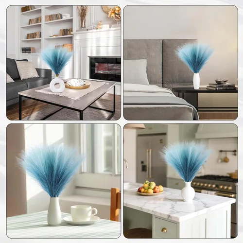Miniatura 6 de Ureymx Hierba de Pampas Artificial Decorativa 17.7 Pulgadas 30pcs, Arreglo Floral de Hierba de Pampas y Relleno de Jarrón Hierba de Pampas Azul