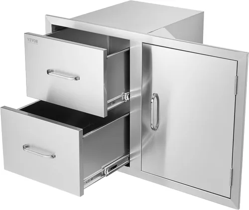 Miniatura 16 de VEVOR Cajones de cocina para exteriores de 14 x 20.3 pulgadas, cajones triples de montaje empotrado, 14 pulgadas de ancho x 20.3 pulgadas de alto x