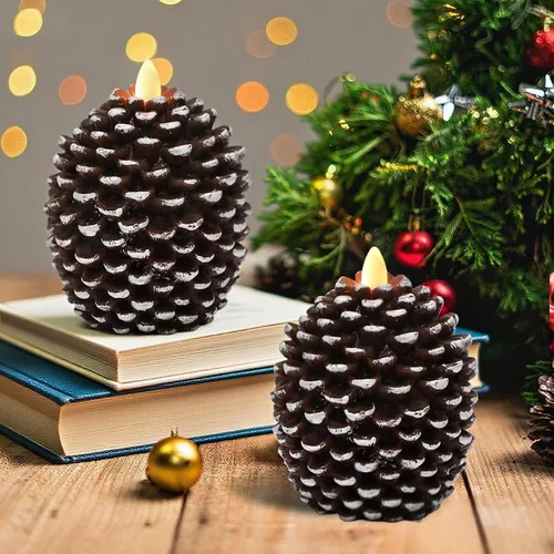 Miniatura 12 de Wondise - Velas sin llama con temporizador, con mecha parpadeante a batería, de cera real, en forma de piña, para decoración interior de vacaciones