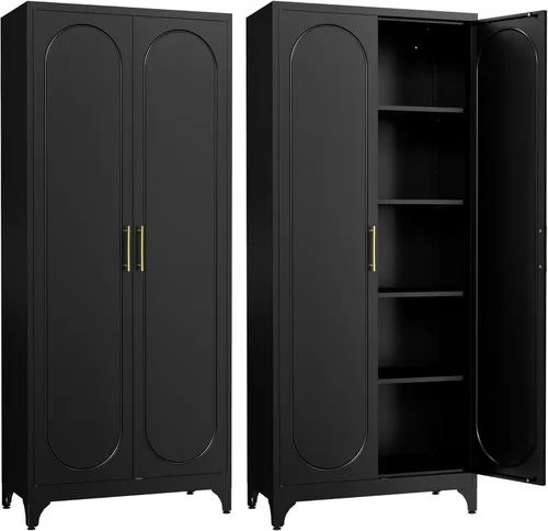 Miniatura 10 de SteeLoong - Gabinete de almacenamiento de metal con cajones, gabinetes de despensa negros de 75 pulgadas para almacenamiento de cocina con 3
