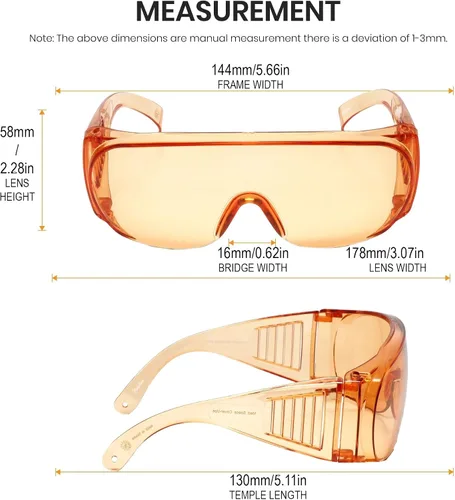 Miniatura 5 de Calabria 1003 Gafas de seguridad grandes que se ajustan sobre anteojos graduados Fitover para hombres y mujeres, envolventes, tintadas, Naranja