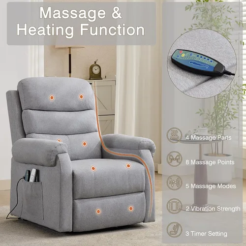 Miniatura 4 de LOUVIXA Silla reclinable eléctrica para personas mayores con calor y masaje, silla reclinable para sala de estar con posición infinita y bolsillo
