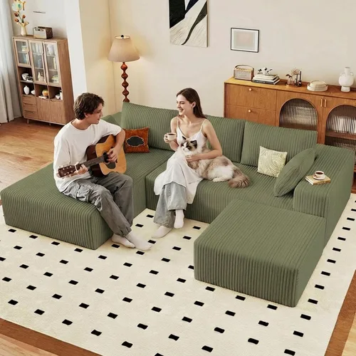 Miniatura 23 de Sofá seccional Cloud de 96 pulgadas, sofá deshuesado para sala de estar, sofá modular con asiento profundo, sofá de pana cómodo y esponjoso con Negro