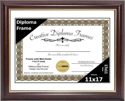 Miniatura 62 de Creative Picture Frames Marco para Diploma de Caoba con Borde Dorado de 12x16 pulgadas con Vidrio y Paspartú Negro y Colgadores de Pared Instalados