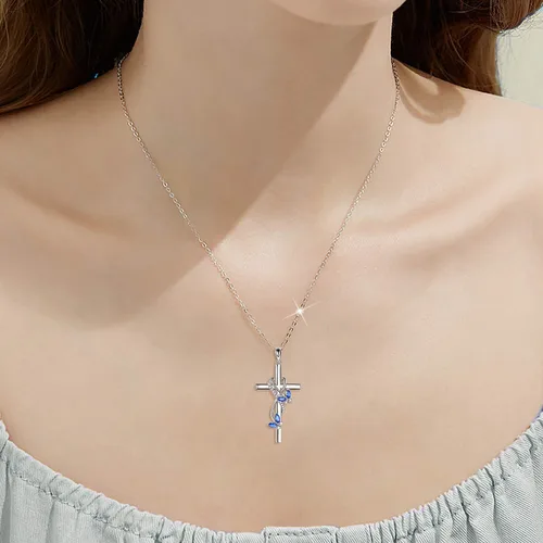 Miniatura 2 de POPLYKE Collar de cruz para mujer, plata de ley 925, collar con colgante de cruz, joyería de animales, regalos de Navidad para mujeres, madre