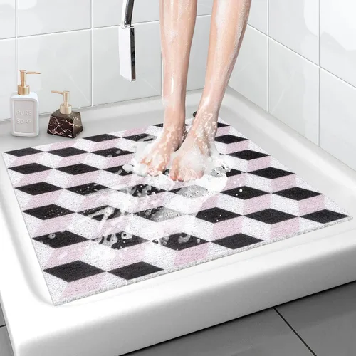 Tapete de ducha cuadrado antideslizante de 24 x 24 pulgadas, tapete de baño suave y cómodo con orificios de drenaje, tapete de baño de masaje de