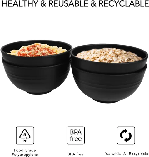 Miniatura 5 de Juego de 4 boles de 680 g/24 oz de paja de trigo para cereales, livianos, irrompibles, para fideos, fruta, sopa y arroz, aptos para lavavajillas