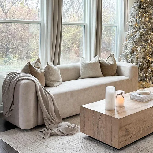 Miniatura 3 de Acanva - Sofá de terciopelo con respaldo curvo moderno y lujoso, sofá cómodo de estilo minimalista para sala de estar o apartamento, 3 plazas, crema