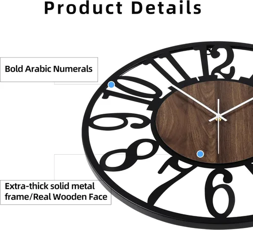 Miniatura 7 de Reloj de pared grande de 20 pulgadas de metal con voz y sensor de luz nocturna, luz en la oscuridad, silencioso, sin tictac, funciona con batería