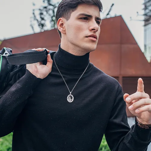 Miniatura 350 de Collar con colgante de plata de ley 925 con medalla de San Patrón, joyería religiosa para hombres y mujeres, con cadena de acero inoxidable 316L