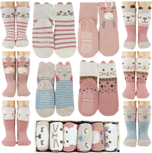 Tiny Captain Calcetines antideslizantes para bebés y niñas pequeñas con diseño de animales para recién nacidos, bebés y niños pequeños