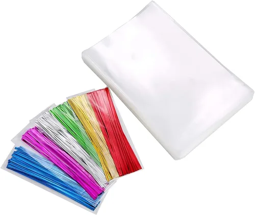 Miniatura 5 de 200 bolsas de celofán planas de celofán de 7 x 12 pulgadas con lazos torcidos de 6 colores, embalaje de galletas, dulces, postres de regalo, bolsas