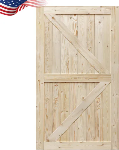 Miniatura 10 de S&Z TOPHAND Puerta de granero de 24 x 84 pulgadas, pino nudoso británico sin terminar/estilo rústico tradicional americano/superficies