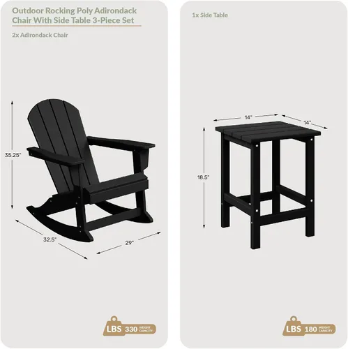 Miniatura 9 de WestinTrends Malibu - Juego de 3 sillas mecedoras Adirondack de polietileno para exteriores y patio con mesa auxiliar (2 plazas), color azul marino