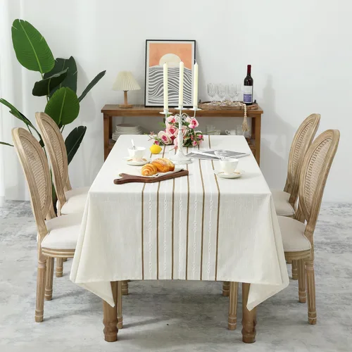 Chassic Mantel de lino estilo granja de 60 x 104 pulgadas, estilo bohemio, de 6 pies, resistente a las arrugas, lavable, mantel rectangular para