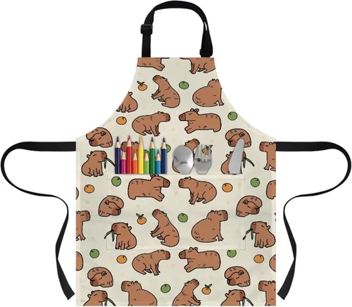Miniatura 22 de Cozeyat Delantales de cocina para niños y niñas, delantales de pintura con bolsillos, delantales ligeros con correa ajustable
