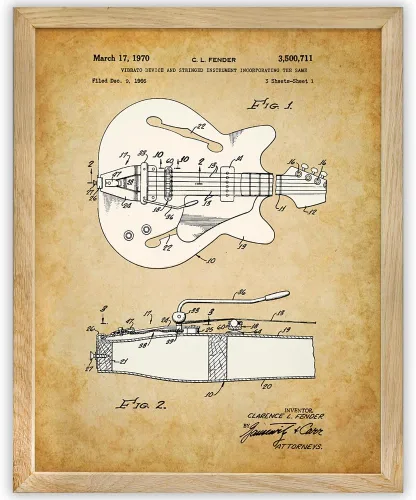 1966 Fender Guitar Patent Print - Vintage Electric Guitar Decor, Music Room and Studio Display, Classic Guitarist Player and Musician Gift, 11x14