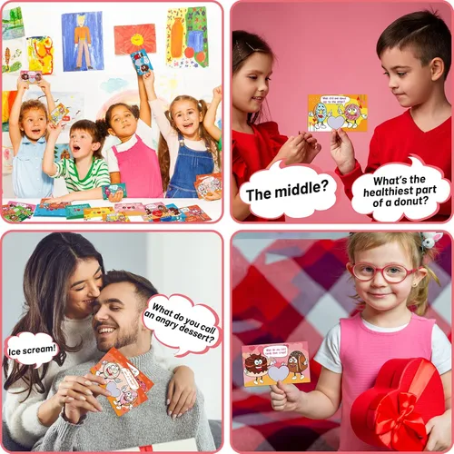Miniatura 6 de Paquete de 40 tarjetas de chistes de San Valentín para niños con sobres, calcomanías de comida dulce, tarjetas de intercambio para el día de San