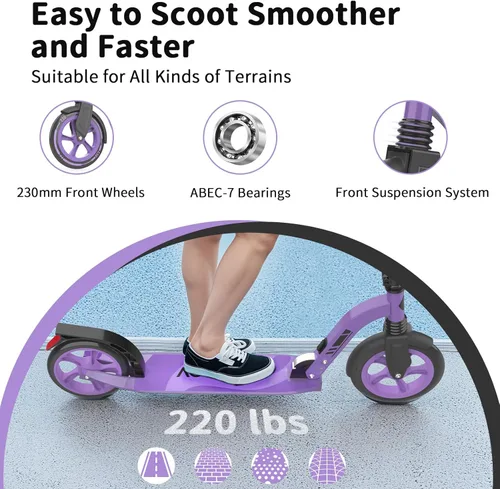 Miniatura 5 de BELEEV V8 Scooters para niños a partir de 6 años con cubierta iluminada, scooter plegable de 2 ruedas para adultos y adolescentes, 4 de altura
