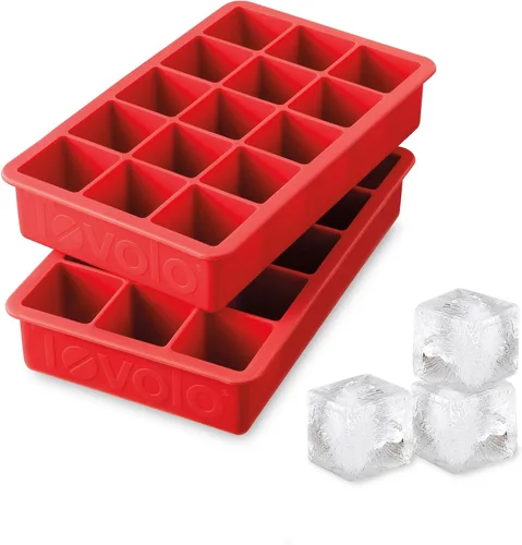 Tovolo Bandeja de silicona para cubitos de hielo, color rojo manzana caramelo, paquete de 2 moldes para bandejas de hielo sin BPA para bebidas de