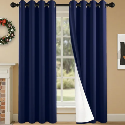 Miniatura 52 de 2 paneles de cortinas 100% opacas, cortinas ligeras con aislamiento térmico con ojales para dormitorio, sala de estar, tratamiento de ventana