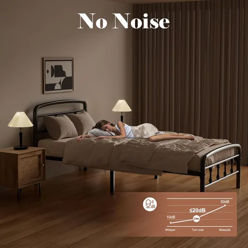 Miniatura 4 de Bastidores de cama de metal tamaño individual, marcos de cama resistentes de 1500 libras con cabecero, diseño sin ruido y almacenamiento debajo