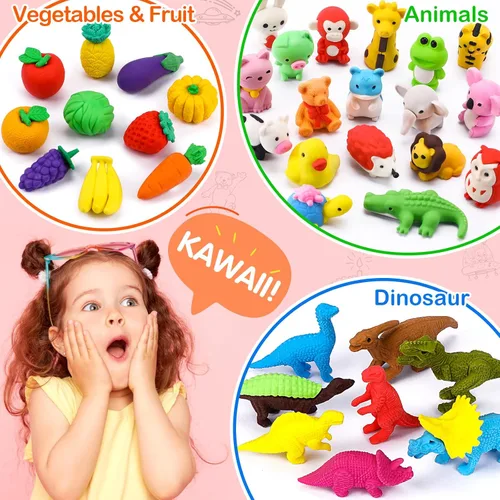Miniatura 6 de Arscniek Paquete de 40 gomas de borrar 3D para rompecabezas de animales y alimentos para niños, gomas de borrar de lápiz mini desmontables