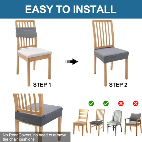 Miniatura 5 de smiry Fundas de asiento impermeables para sillas de comedor, juego de 2, fundas elásticas de jacquard extraíbles y lavables, sin fundas traseras