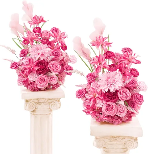 Miniatura 17 de TINGE TIME Juego de 2 flores artificiales de pie, centro de mesa con almohadilla de goma, flor falsa de seda para centro de mesa de boda, arco